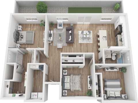 Floor plan for 3 beds, 2 baths, 1355 sqft